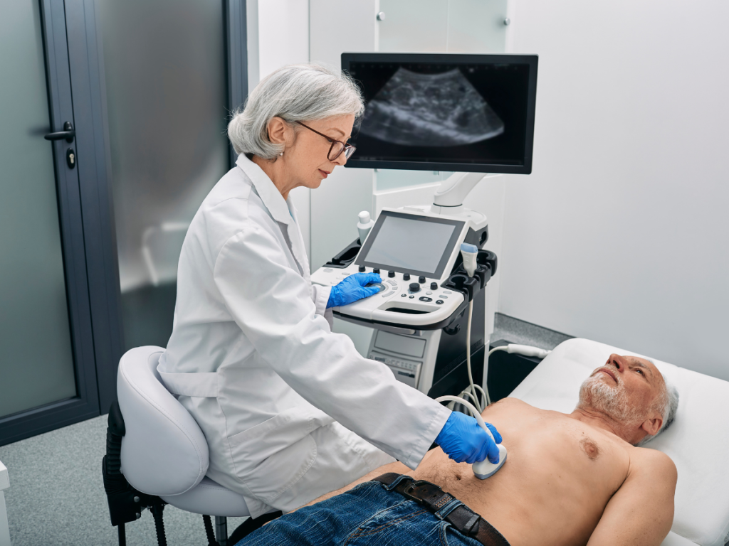 What organs does an abdominal scan show?