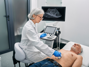 What organs does an abdominal scan show?