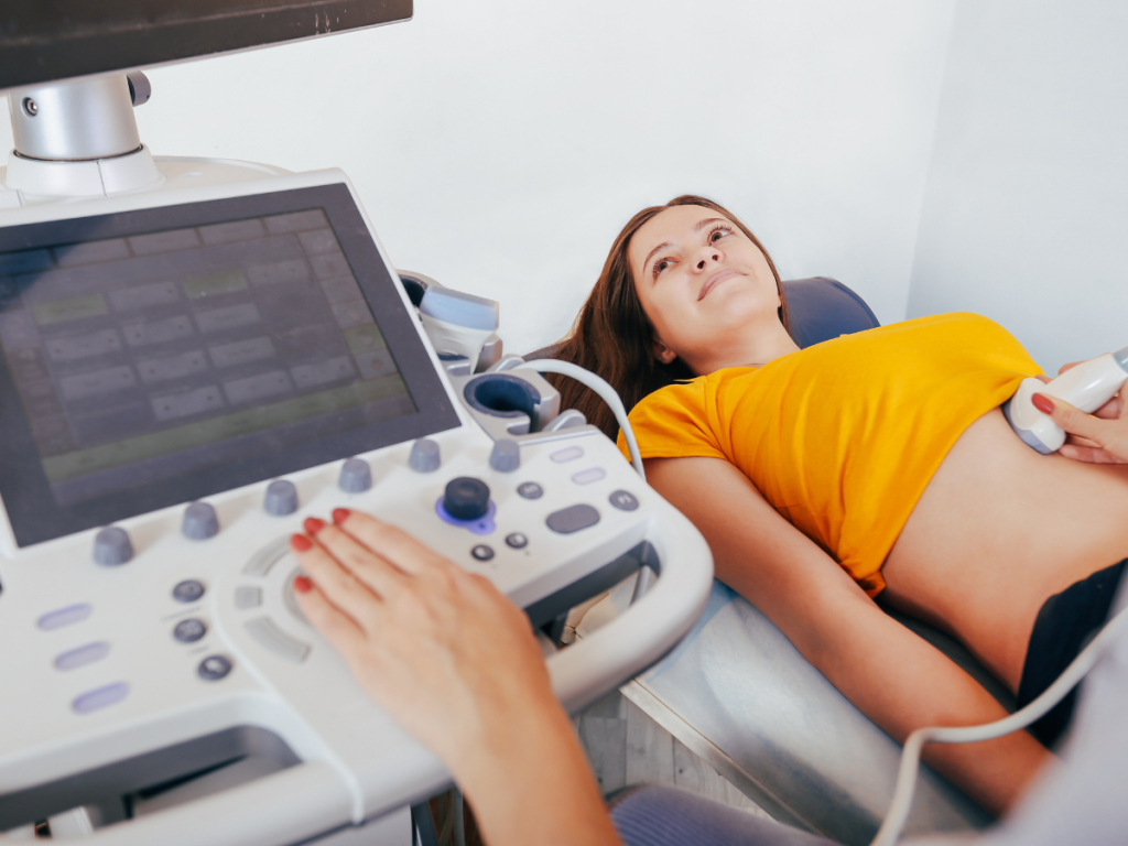 Does abdominal ultrasound show kidneys and bladder?