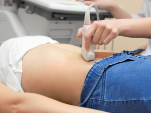Why do you need a full bladder for a pelvic ultrasound?